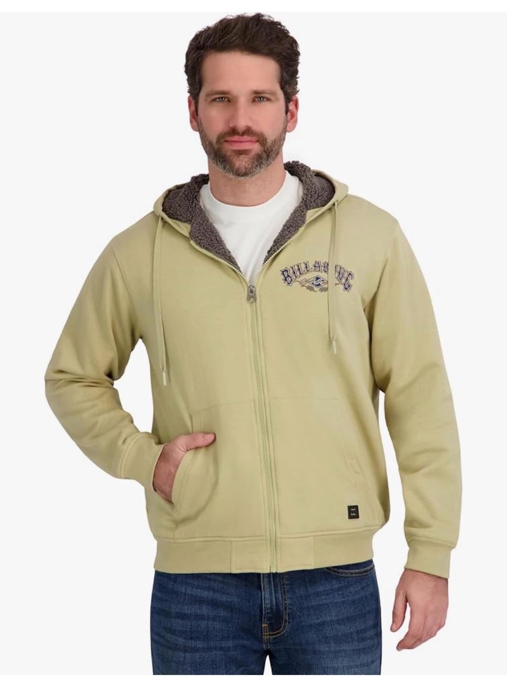 Billabong Men's Light Olive Sherpa-Lined Zip Hoodie NWOT